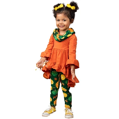 Girls Pumpkin Season Hi-Lo Tunic, Leggings & Scarf Set Mia Belle Girls, Orange, 10 3 Girls Pumpkin Season Hi-Lo Tunic, Leggings & Scarf Set Mia Belle Girls, Orange, 10