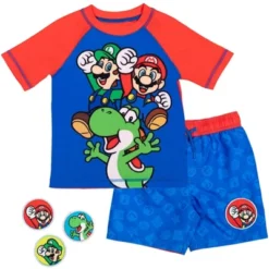 SUPER MARIO Nintendo Yoshi Luigi Mario Pullover Rash Guard And Swim Trunks With Removable Patches Outfit Set Little Kid To Big Kid -Kids Clothing Store GUEST a4f4a688 cb44 40cd 9188 003750216bf3