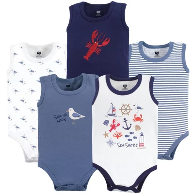 Hudson Baby Infant Boy Cotton Sleeveless Bodysuits 5pk, Sea Shore 3 Hudson Baby Infant Boy Cotton Sleeveless Bodysuits 5pk, Sea Shore