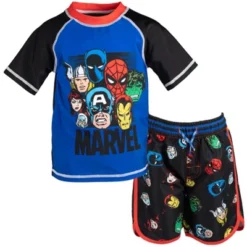 Marvel Avengers Spider-Man Black Widow Iron Man Rash Guard And Swim Trunks Outfit Set Little Kid To Big Kid -Kids Clothing Store GUEST bce389a9 d44a 4e30 a877 e09e71cba0b2