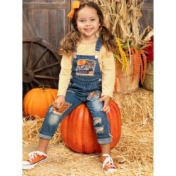 Girls Autumn Vibes Patched Overall Jeans Set Mia Belle Girls, Orange, 6 -Kids Clothing Store GUEST bd0de6c2 4b1d 47ac 8c8d b7181bad2d23