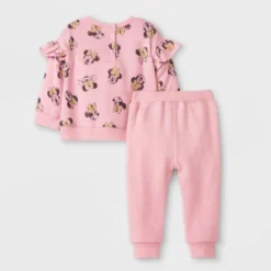 Disney Baby Girls' 2pc Minnie Mouse Long Sleeve Fleece Pullover And Jogger Set - Pink