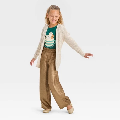 Girls' Dressy Wide Leg Holiday Pants - Cat & Jack™ Metallic Gold 4 Girls' Dressy Wide Leg Holiday Pants - Cat & Jack™ Metallic Gold - Image 2