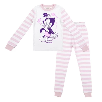 Animaniacs Dot And Hearts With Pink And White Stripe Pattern Youth Girl's Long Sleeve Pajama Set 7 Animaniacs Dot And Hearts With Pink And White Stripe Pattern Youth Girl's Long Sleeve Pajama Set - Image 5