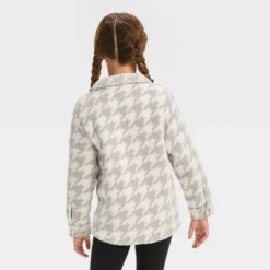 Girls' Button-Down 'Houndstooth' Shacket- Cat & Jack™ Gray/Cream
