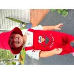 Sesame Street Elmo Baby French Terry Short Overalls T-Shirt And Hat 3 Piece Outfit Set Newborn To Infant -Kids Clothing Store GUEST c85f811a fad2 47ba bf56 887680ceafb4