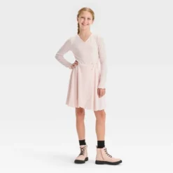 Girls' Ribbed Faux Wrap Dress - Art Class™ -Kids Clothing Store GUEST ccc9cf37 3cf7 4c7a 8bd3 9b46aae5a3ee