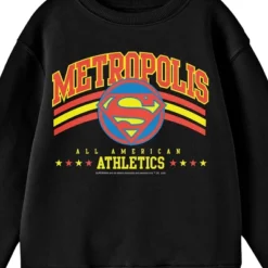 Superman Metropolis All American Athletics Crew Neck Long Sleeve Black Youth Tee