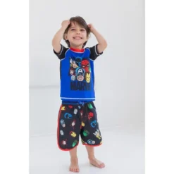 Marvel Avengers Spider-Man Black Widow Iron Man Rash Guard And Swim Trunks Outfit Set Little Kid To Big Kid