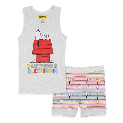 Peanuts Girls' Snoopy Happiness Is Sleeping In Pajama Set Tank Top Shorts Grey 8 Peanuts Girls' Snoopy Happiness Is Sleeping In Pajama Set Tank Top Shorts Grey - Image 6