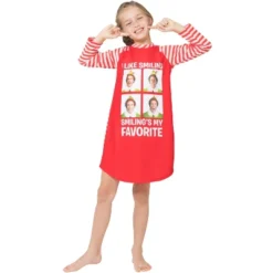 Elf The Movie Will Farrell Santa Holiday Christmas Fleece Raglan Nightgown Sleepshirt Pajama, Red, 7/8 Red