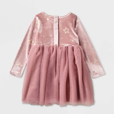 Toddler Girls' Adaptive Long Sleeve Star Velour To Tulle Dress - Cat & Jack™ Dusty Pink 3 Toddler Girls' Adaptive Long Sleeve Star Velour To Tulle Dress - Cat & Jack™ Dusty Pink