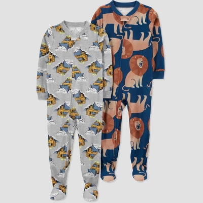 Carter's Just One You®️ Toddler Boys' 2pk Snow Trucks And Lions Footed Pajama - Blue 5 Carter's Just One You®️ Toddler Boys' 2pk Snow Trucks And Lions Footed Pajama - Blue - Image 3