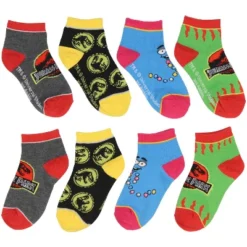 Jurassic Park Socks Kids T-Rex Dinosaur World Ankle No Show Socks - 4 Pack Multicoloured