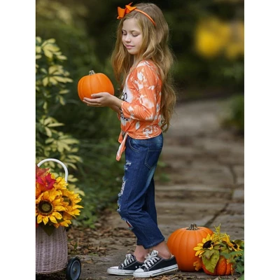 Girls It's Pumpkin Season Patched Jeans Set - Mia Belle Girls 7 Girls It's Pumpkin Season Patched Jeans Set - Mia Belle Girls - Image 5