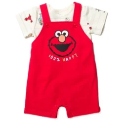 Sesame Street Elmo Baby French Terry Short Overalls T-Shirt And Hat 3 Piece Outfit Set Newborn To Infant -Kids Clothing Store GUEST ddffc789 fa22 47e0 9584 0176db473b35
