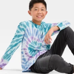 Boys' Swirl Tie-Dye Long Sleeve Graphic T-Shirt - Art Class™ Purple/Green/White