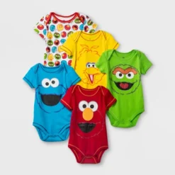 Baby 5pk Sesame Street Elmo/CookieMonster/Oscar The Grouch/Big Bird Bodysuit - Red/Yellow/Blue
