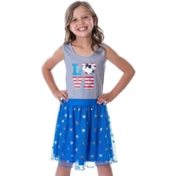 Peanuts Girl's Snoopy Joe Cool USA Love Tank Nightgown Dress Pajama Grey/Blue -Kids Clothing Store GUEST e193681f c55c 4dbb ad7a e1b80af77bb9