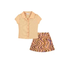 Beautees Girls 2pc Collared Faux Button Front Top With A Line Skirt -Kids Clothing Store GUEST e89bae27 8d7c 4875 82b7 b7552a47139a