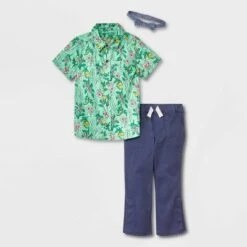 Toddler Boys' Adaptive 2pc Floral Printed Woven Short Sleeve Shirt And Pants Set With Bowtie - Cat & Jack™ Green -Kids Clothing Store GUEST e8b04562 195c 4654 91ee 6bc2ea5b148d