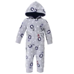 Hudson Baby Infant Boy Fleece Jumpsuits, Coveralls, And Playsuits 2pk, Blue Penguin