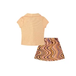 Beautees Girls 2pc Collared Faux Button Front Top With A Line Skirt