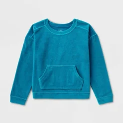 Girls' Adaptive Velour Sweatshirt - Cat & Jack™ Teal Blue -Kids Clothing Store GUEST f21dced2 af4b 41d3 9707 c490639b6166