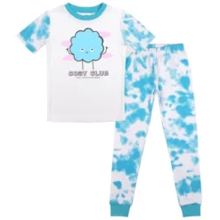 Bioworld Cozy Club Youth Girls Blue & White Wash Short Sleeve Shirt & Sleep Pants Set -Kids Clothing Store GUEST fae389bf 7cee 4880 b468 8ec0a9f4073f