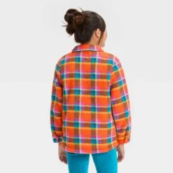 Girls' Button-Down Plaid Shacket - Cat & Jack™ Orange