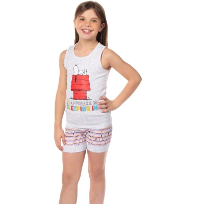 Peanuts Girls' Snoopy Happiness Is Sleeping In Pajama Set Tank Top Shorts Grey 7 Peanuts Girls' Snoopy Happiness Is Sleeping In Pajama Set Tank Top Shorts Grey - Image 5